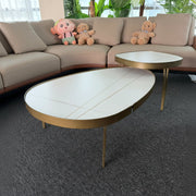 Heavy Duty Coffee Table Set – Marble Top with Metallic Stands for Living Room or Office Use