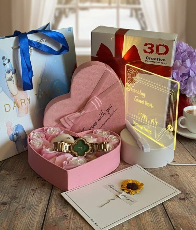 Ladies Watch, LED Board & Roses Gift Set