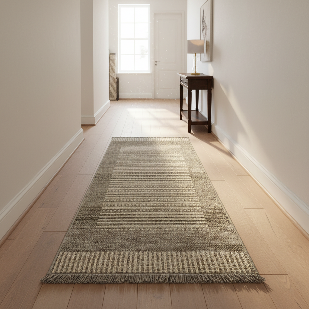 Oriental Weavers Kemet Striped Corridor Runner Rug - Grey Beige Linear Pattern with Fringe KBORIE229 #6