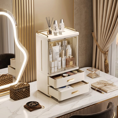 Acrylic Double Door Cosmetic Storage Cabinet with Drawers
