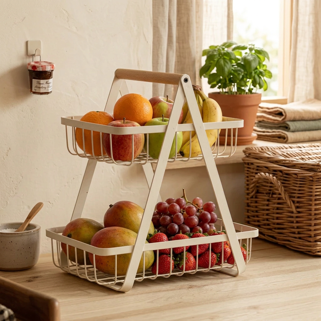 2-Tier Removable Multifunctional Fruit Basket and Storage Shelf