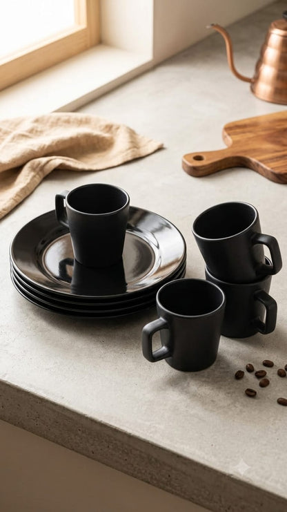 12Pc Black Ceramic Dinner Set