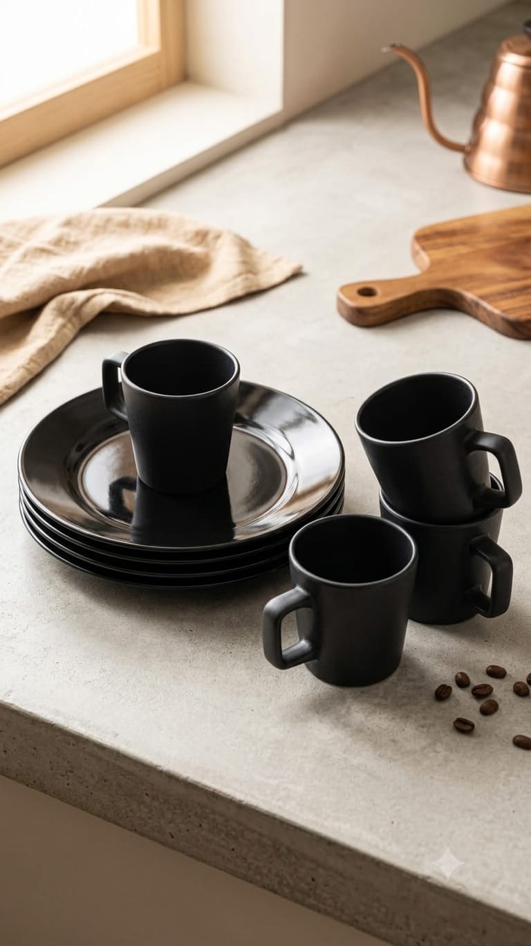 12Pc Black Ceramic Dinner Set