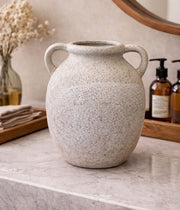 Ancient Greek style indoor ceramic vase with dual ear handles