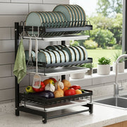 3-Layer Stainless Steel Dish Rack With Drain Tray