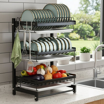 3-Layer Stainless Steel Dish Rack With Drain Tray