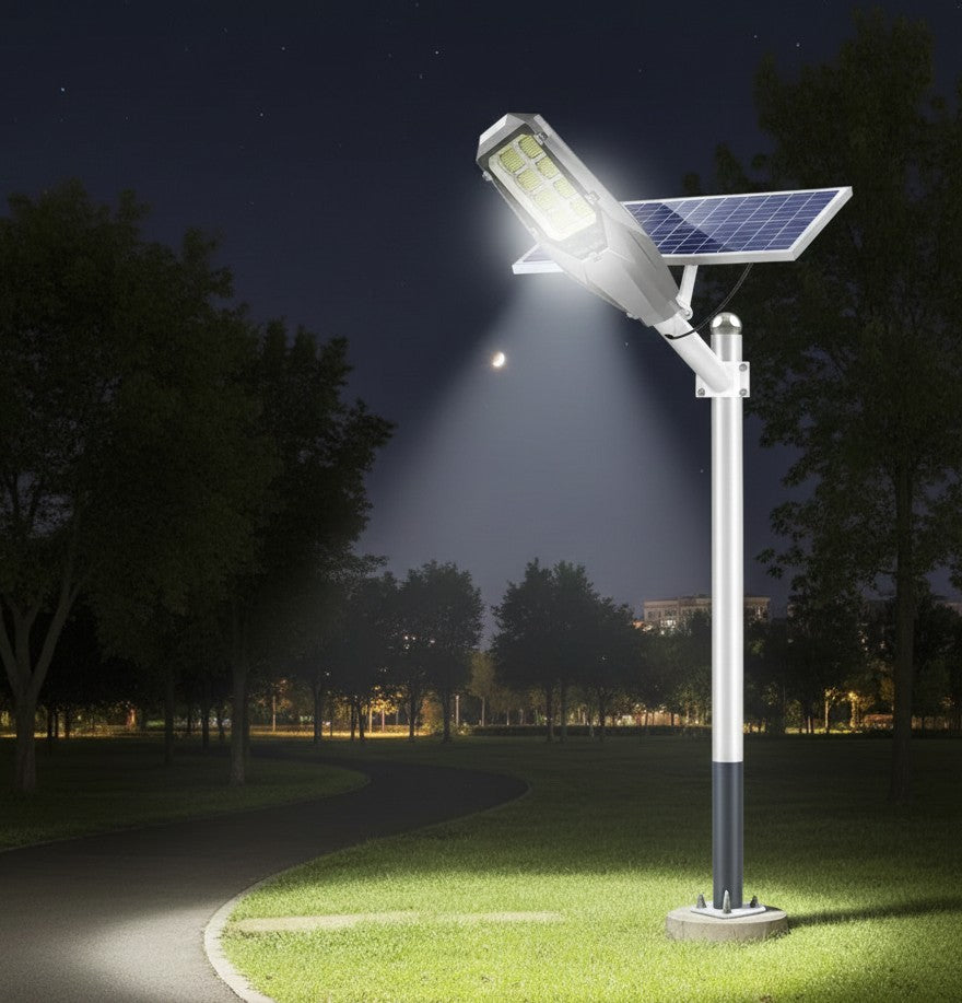 Outdoor solar street lamp with motion sensor designed for all-weather use