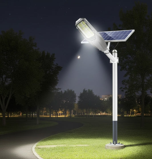 Outdoor solar street lamp with motion sensor designed for all-weather use