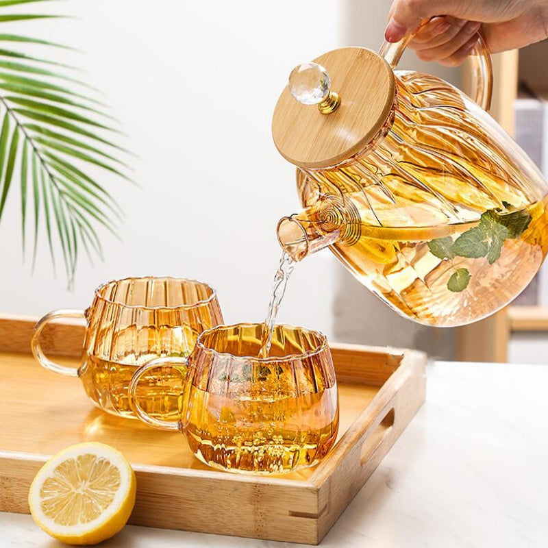 Amber Pumpkin Striped Glass Teapot