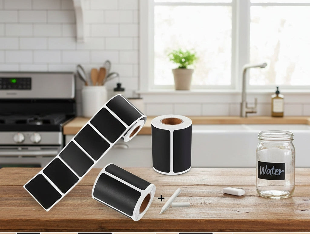 Roll of pantry stickers with pen for labeling jars and containers