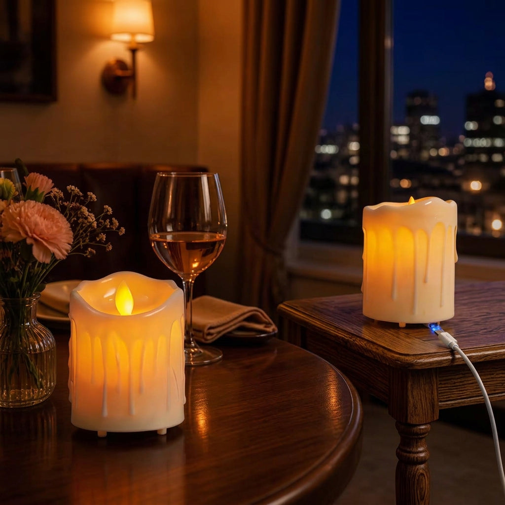 5-Piece Rechargeable LED Candle Set with Dripping Wax Design