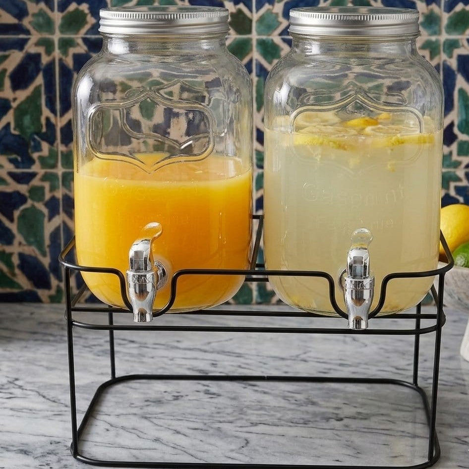 10L 2 in 1 Double Glass Juice Dispenser with Dual 5L Jars
