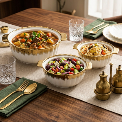 3 In 1 Cream White & Gold Chafing Dish Set