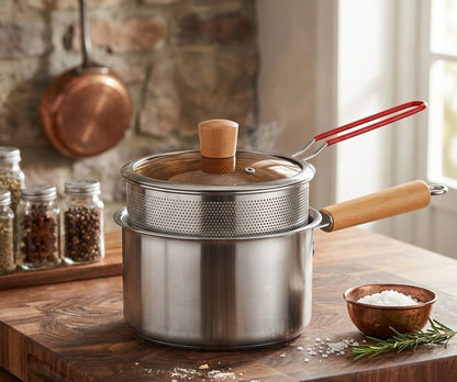 2 in 1 Stainless Steel Milk & Frying Pot – 2500ml