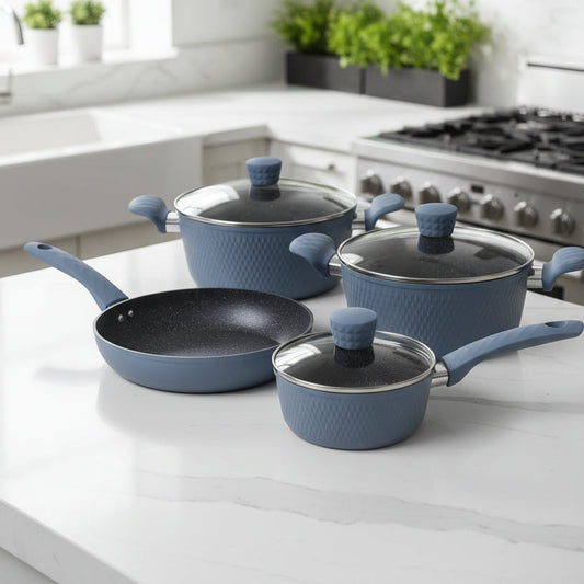 7 Piece granite non-stick cookware set with removable handle suitable for induction gas and electric cooktops