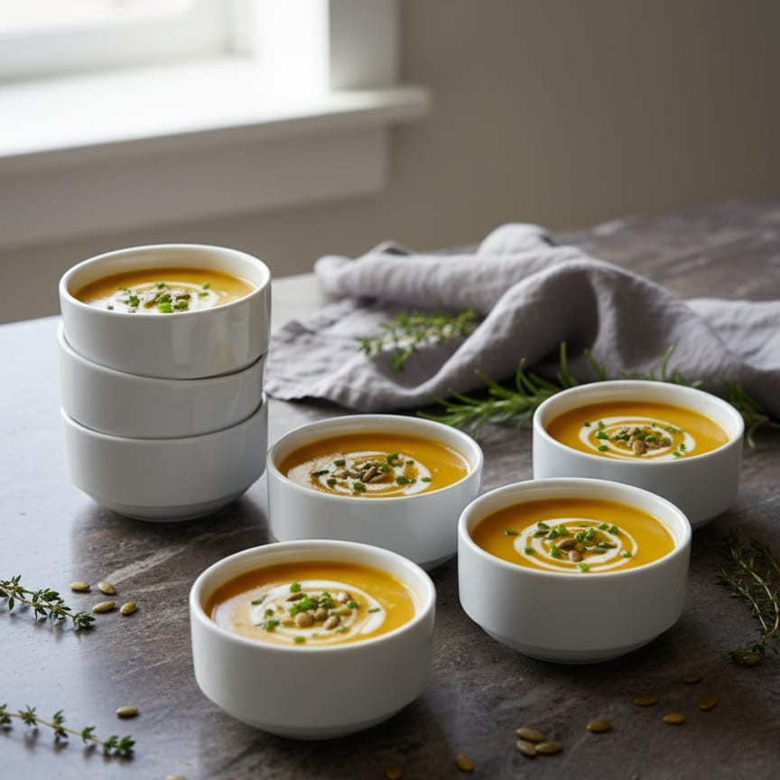 Set of 6 Stackable White Ceramic Bowls Without Handles
