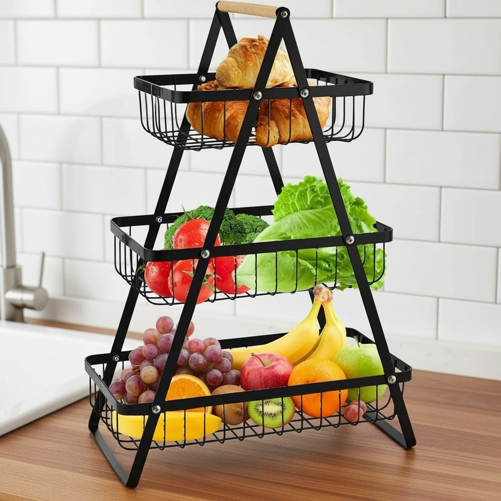 3 layer triangular metallic fruit rack