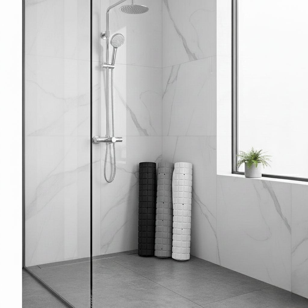 Bathroom anti-slip bathtub mat in black, white, and grey