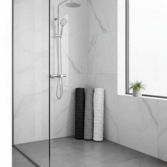 Bathroom anti-slip bathtub mat in black, white, and grey