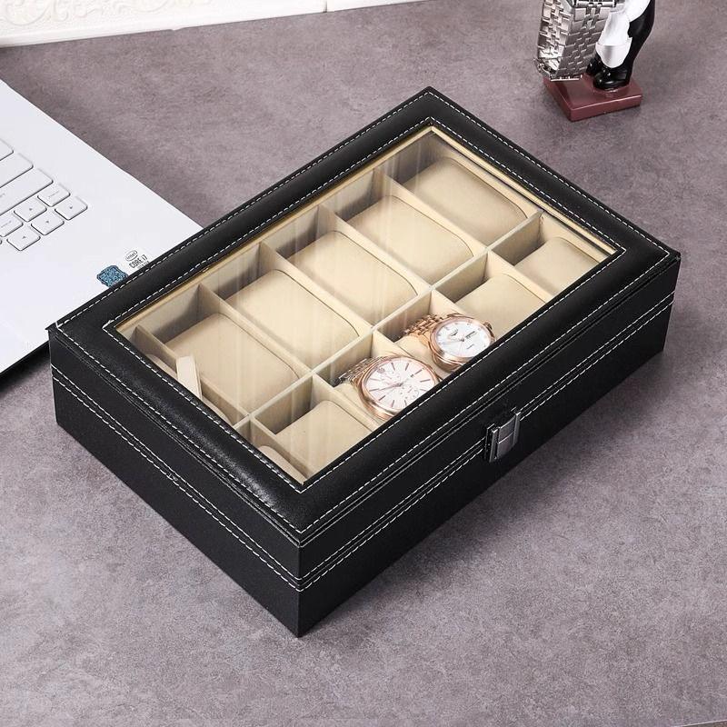 12-slot vintage watch organizer storage box, dustproof and suitable for personal or business use