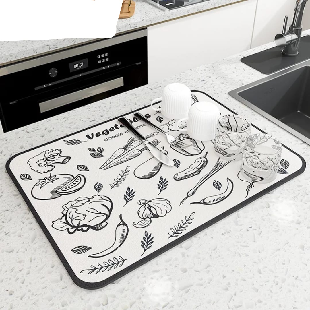 Washable and absorbent 3D printed solid pattern dish drain mat for kitchen countertops