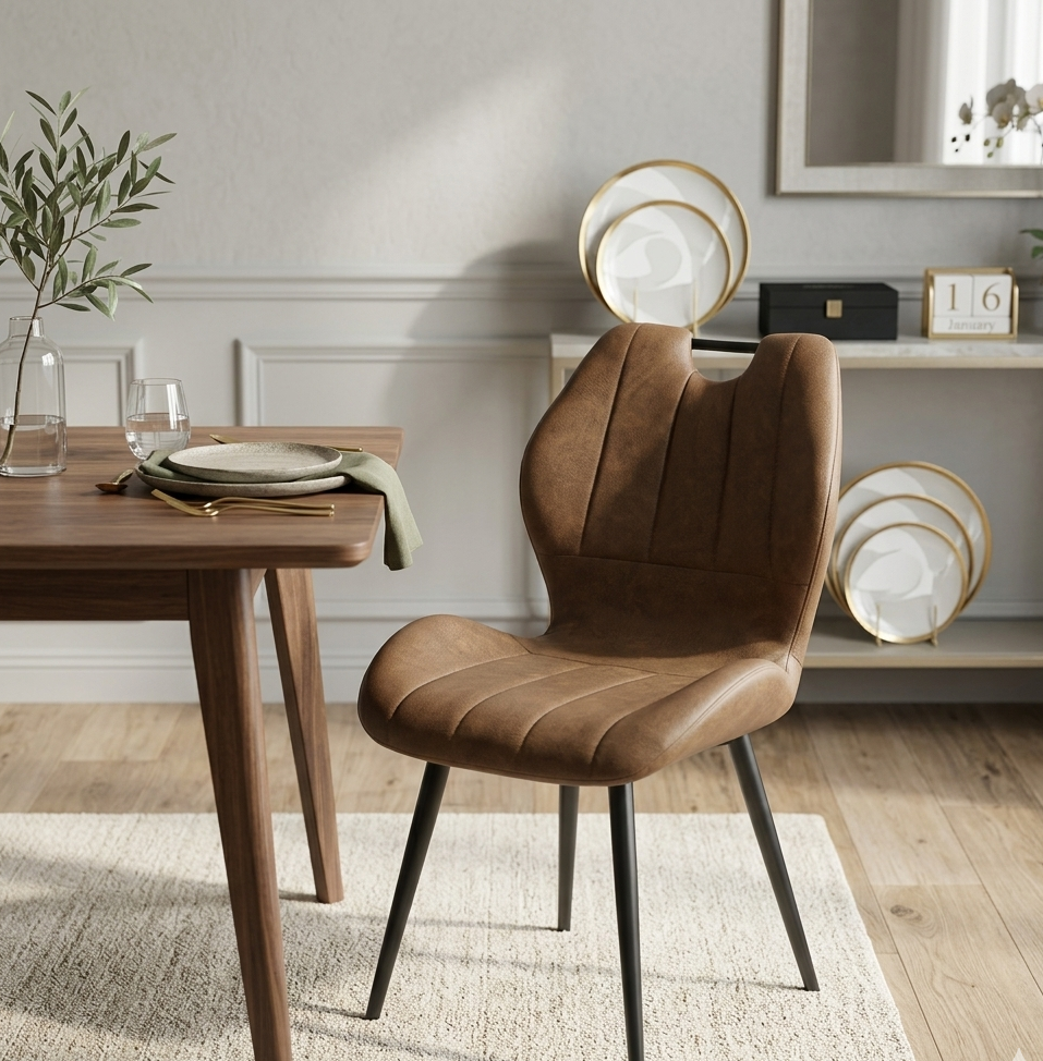 Gemelli Colllection microfibre dining chairs brown upholstered modern dining chair set comfortable kitchen dining room chairs restaurant café seating durable frame elegant home furniture