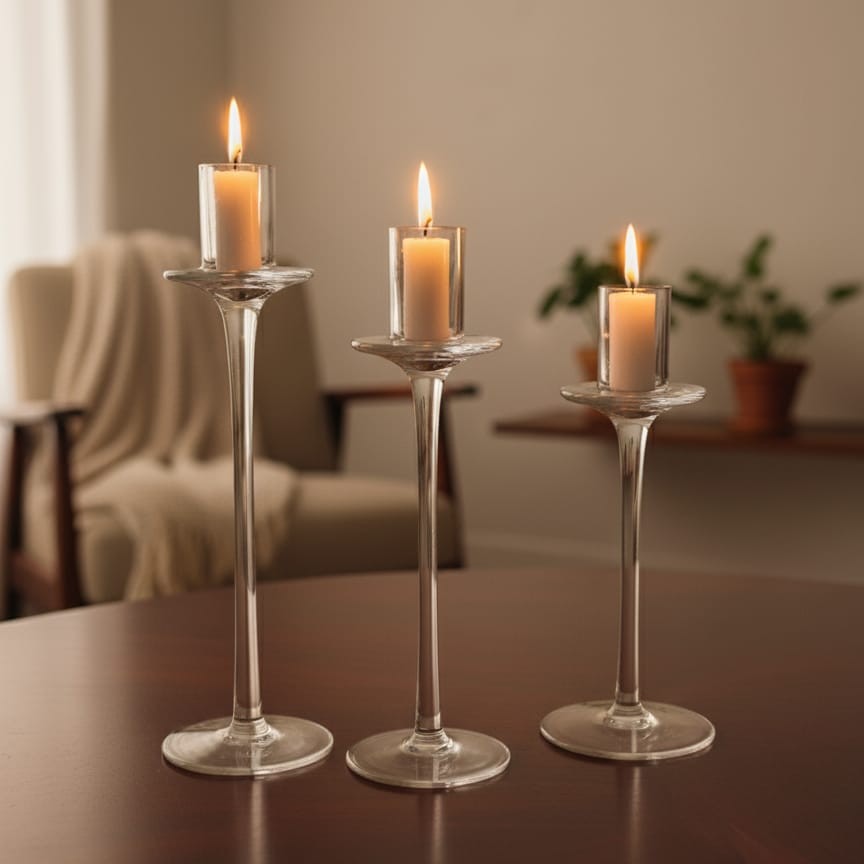 3pc Glass Candle Holders Set