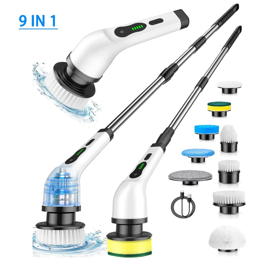 Cordless Electric Cleaning Brush with 9 Interchangeable Brush Heads