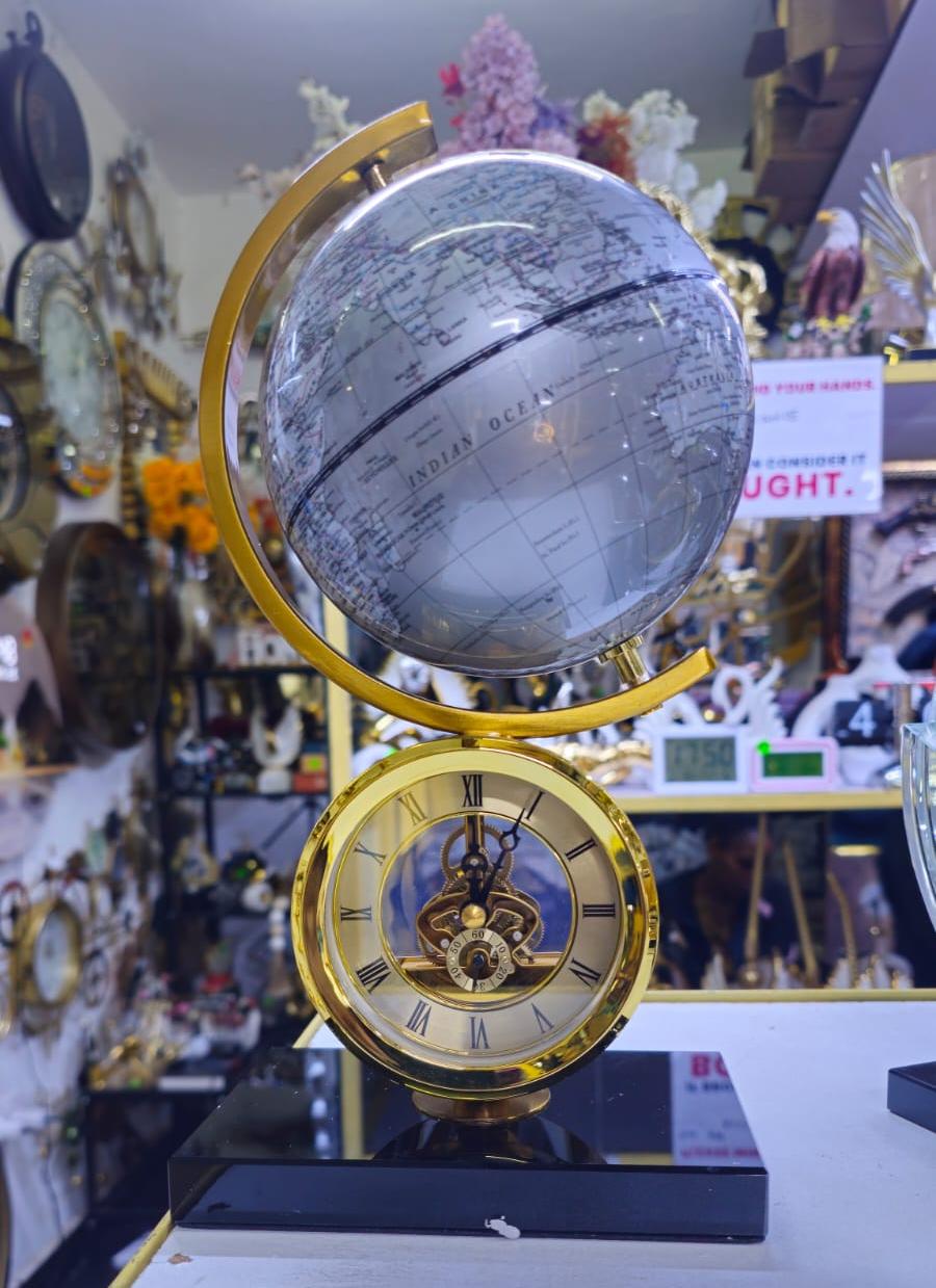Atlasphere Table Clock  with  Marble Base  and Silver Globe