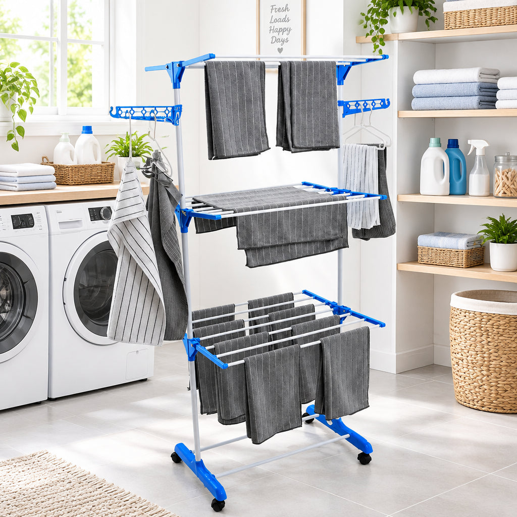 3 Layer Portable Movable Clothes Drying Rack