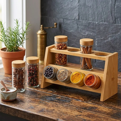 8 Piece Spice Jar Set With Wooden Rack