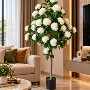 Artificial white hydrangea tree with lush green foliage and white blooms - available in Nairobi, Kenya