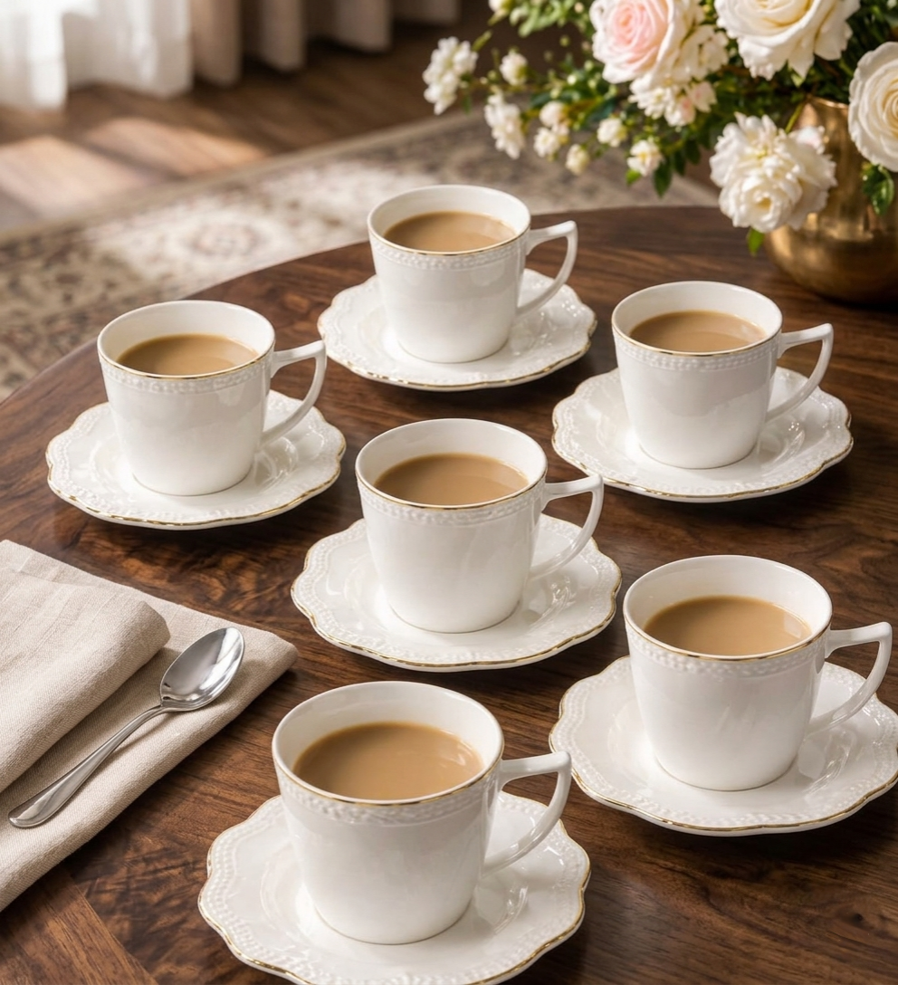 12 Piece tea set with 6 cups and 6 matching saucers for elegant tea serving