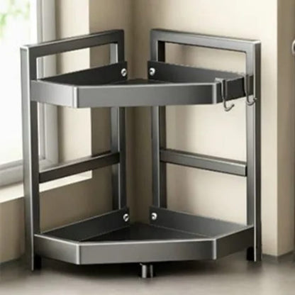 2-Tier grey metallic kitchen corner spice rack for countertop organization