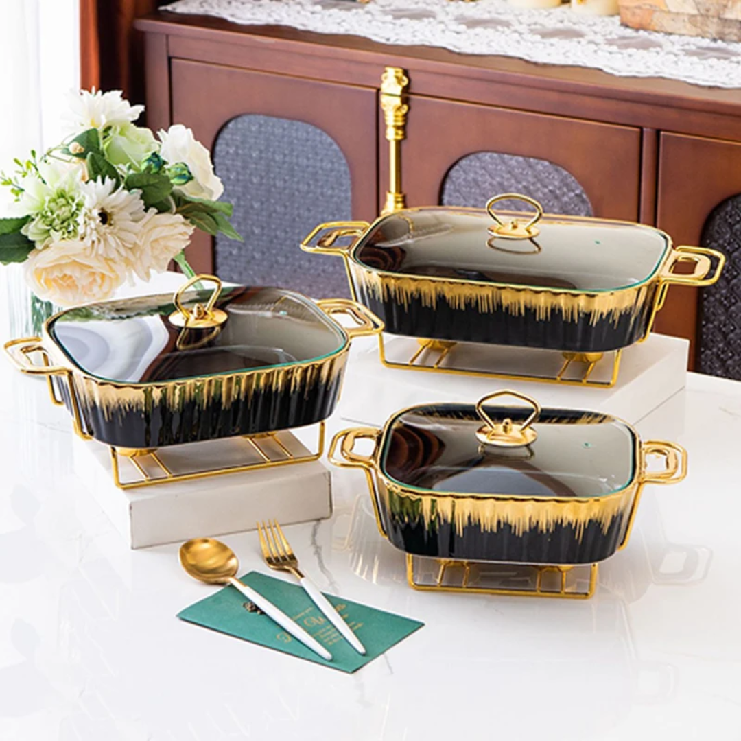 3pcs Ceramic Chafing Dishes Set