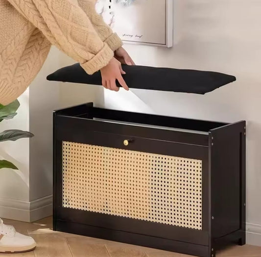 Wooden Stool With Bucket Flip Shoe Cabinet