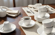 White ceramic cup and saucer set, 6 cups with saucers.