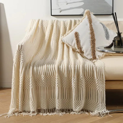 Knitted Throw Blanket With Tassels