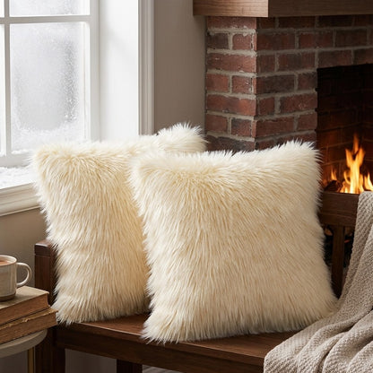 Fluffy Imitation Wool Plush Cushion Pillow Cover Washable Sofa Cushion