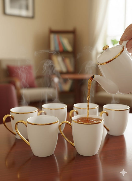 6Pcs Ceramic Cup With Gold Ring