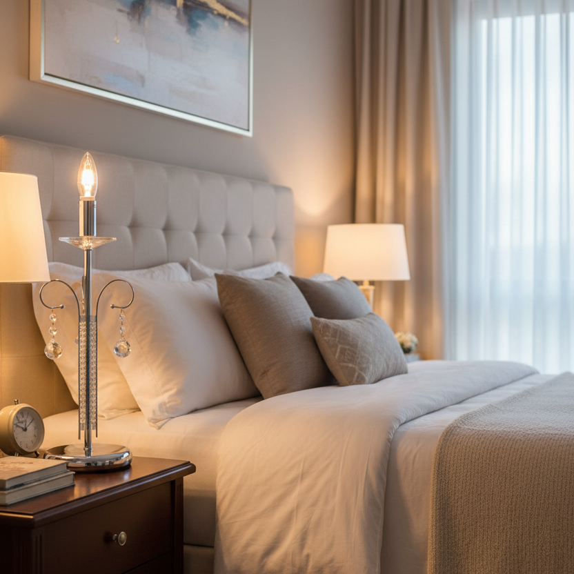 Vintage chrome aluminium table lamp with elegant decorative design and ambient lighting effect