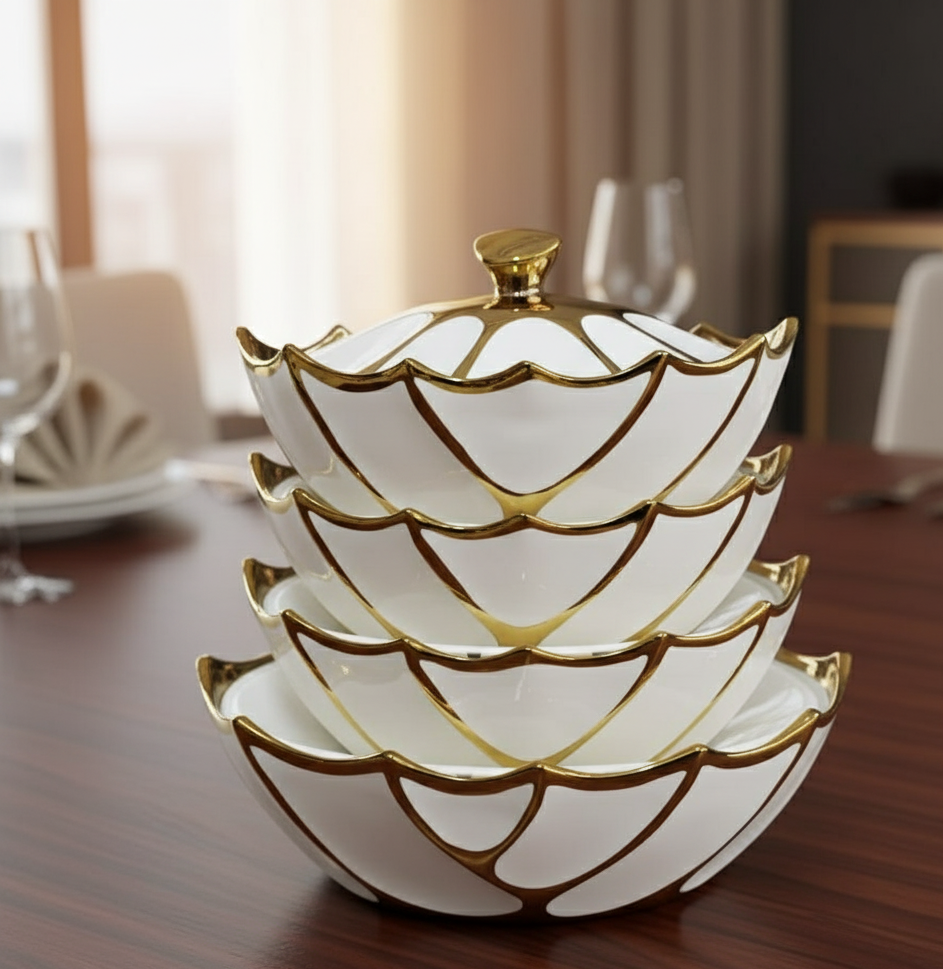 -piece oval ceramic serving pot set for soups and food serving