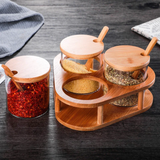 3Pcs Spice Jars With Bamboo Holder
