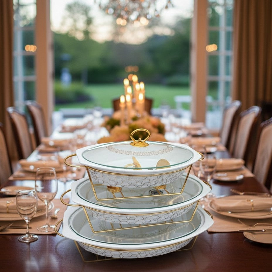 3Pcs Ceramic Food Warmer Set