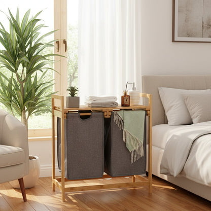 2-In-1 Laundry Sorter With Bamboo Stand