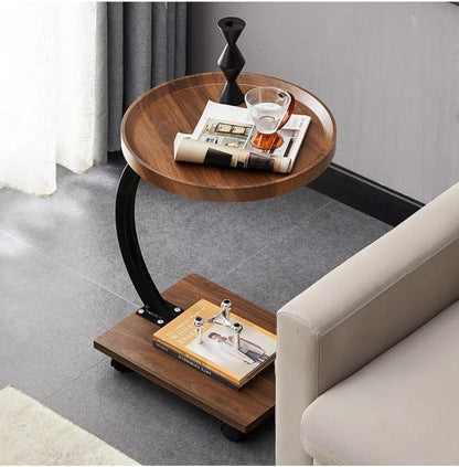 C Shaped side table for sofa and bedside use, modern compact snack and laptop table for home spaces