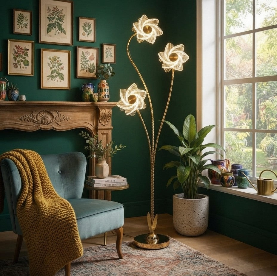 3 Head Flower Floor Lamp with Acrylic Petals