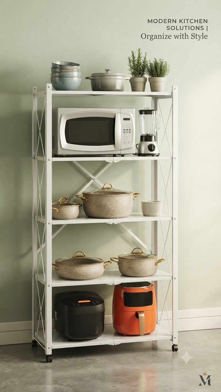 Foldable 5 Tier Rack With Shelves & Wheels