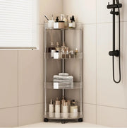 Stainless steel wheeled transparent corner bathroom storage rack