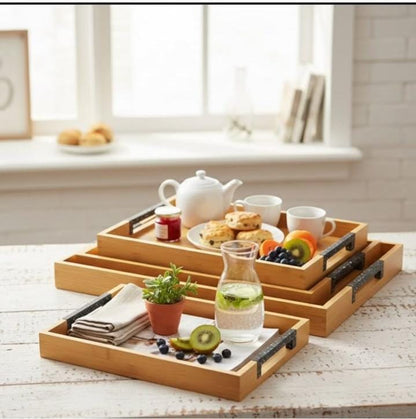 Multi-functional bamboo serving trays with handles
